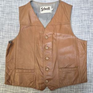 VTG Schott NYC Leather Vest Men's XL Ranchers 5-Button Pockets Caramel